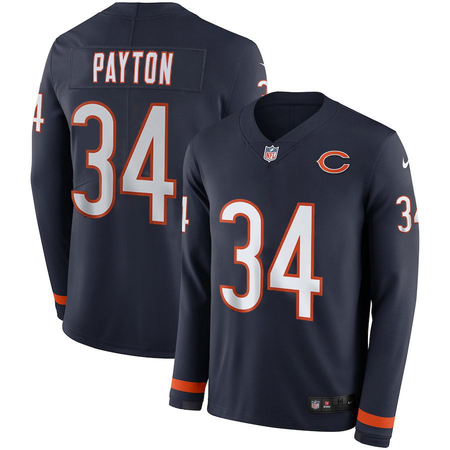 Men Chicago Bears #34 Payton blue  Limited NFL Nike Therma Long Sleeve Jersey